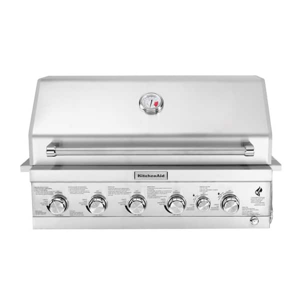 KitchenAid 4-Burner Built-in Propane Gas Island Grill Head in Stainless Steel with Searing Main Burner and Rotisserie Burner