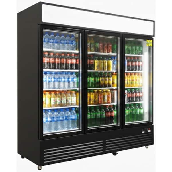 Elite Kitchen Supply 74 in. 49 cu. ft. Auto/Cycle Defrost Commercial 3 Glass Door Refrigerator EDC50M in Black
