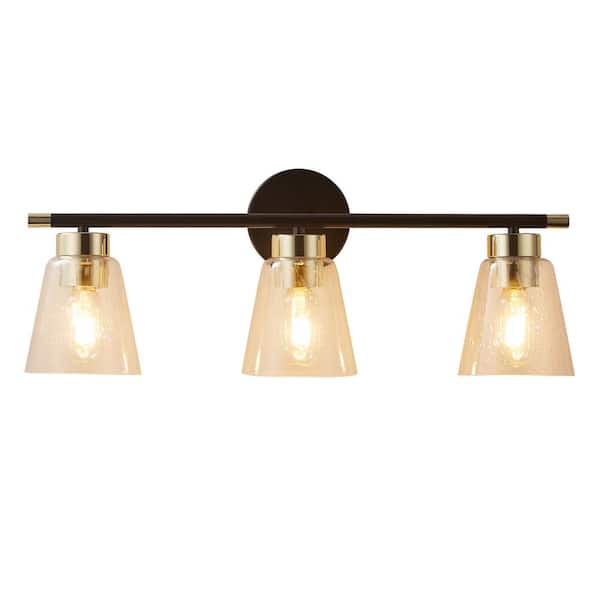Unbranded 24 in. 3-Light Brushed Gold Base Vanity Light Wall Sconce with Clear Glass Shade Mount up or down