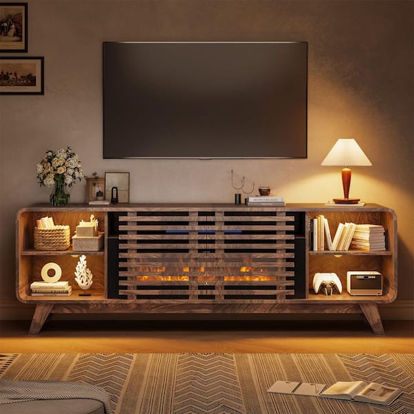 Sizzim 70 in. Freestanding Farmhouse Wooden Electric Fireplace TV
