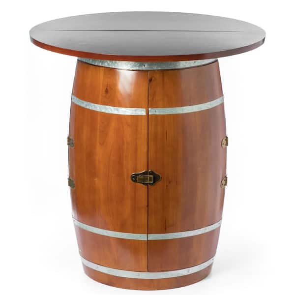 Vintiquewise Brown Wine Barrel Round Table Wine Storage Cabinet