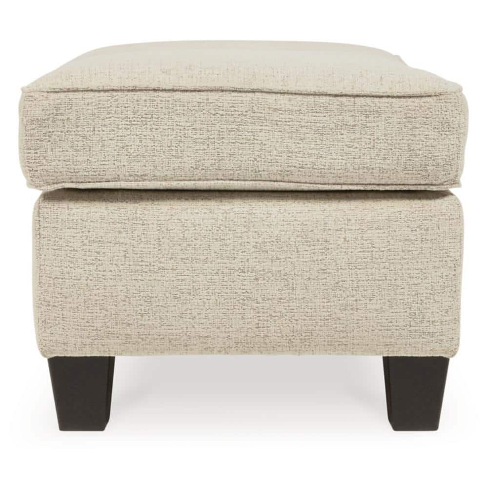Beige Chenille Contemporary Ottoman with Dark Wood Legs