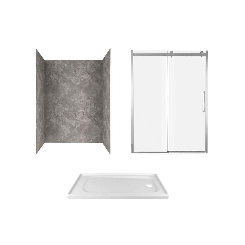 Passage 60 in. x 72 in. 3-Piece Glue-Up Alcove Shower Wall, Door and Base K