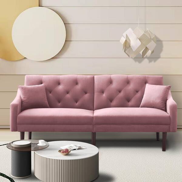 72 8 In Pink Velvet Futon Sofa Sleeper, Your Zone Vertical Tufted Upholstered Sofa Bed Pink