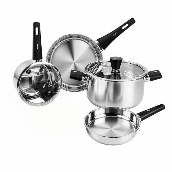 6-Piece Nonstick Stainless Steel Cookware Set, Kitchen Cookware Sets with Stay-Cool Handles, Non-Stick, Dishwasher Safe