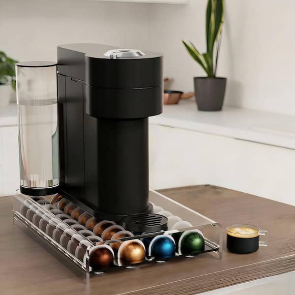 1-Shelf Clear Acrylic Space-Saving Coffee Pod Holder with Drawer Organizer, 40-Pod Neat Storage and No-Install Design