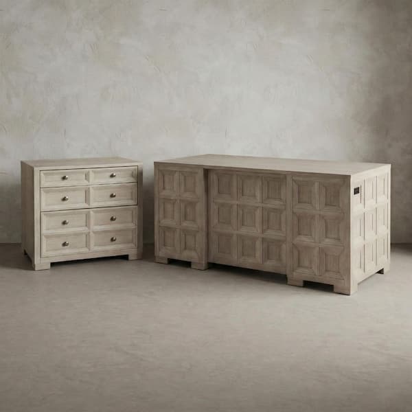 Flonnin 2-Piece 66 in. Rectangle Modern Classic Tawny Brown Wood 7-Drawer Executive Desk with File Cabinet Office Set