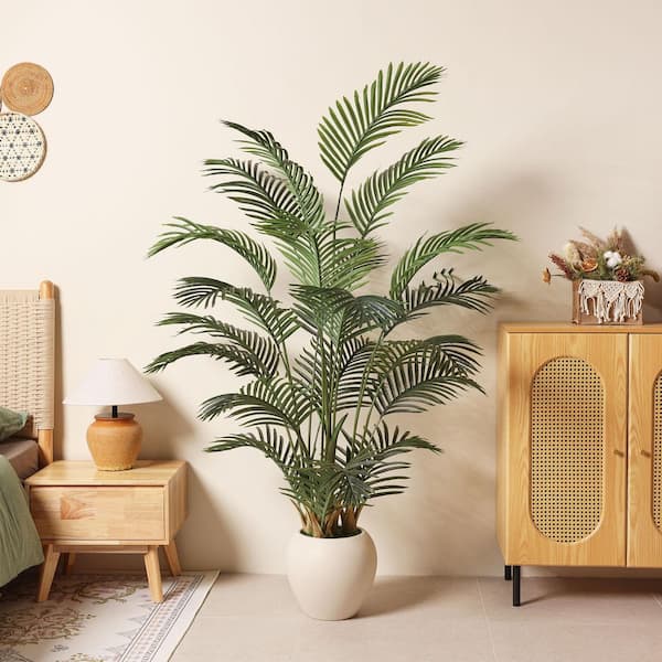 DR.Planzen 6 ft. Artificial Palm Tree with White Planter Faux Tropical Areca Floor Plant for Home Office Living Room