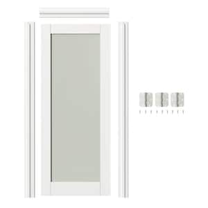 32 in. x 80 in. 1-Lite Frosted Glass Prehung Interior Door Right-Handed MDF Wood White with Door Jamb and Hareware Kit