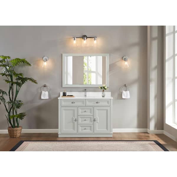 WS2516-48-SS 48 in. Single Sink sink Vanity Silver Strand Bath Vanity with White 1 in. Artificial Stone Top