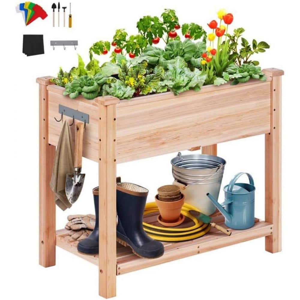 33.9 in. L x 18.1 in. W x 30 in. H Wooden Raised Garden Bed Planter Box Flower Veget price history on PriceWatchPro