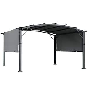 12 ft. x 12 ft. Gray Aluminum Outdoor Pergola with Slightly Arched Canopy and Retractable Shade