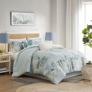Kiawah Island 6-Piece Blue Cotton King Oversized Comforter Set with Throw Pillow