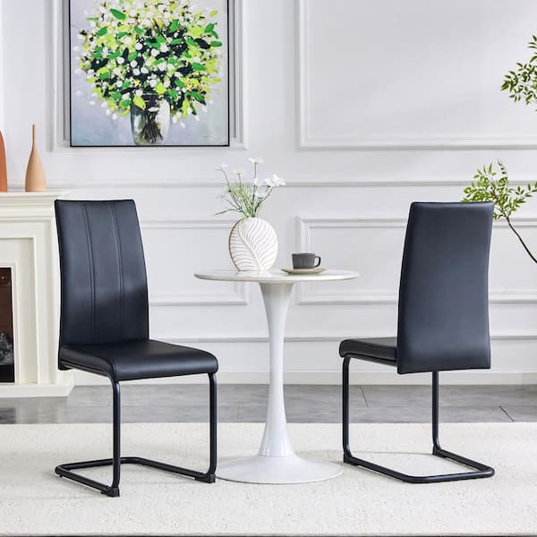 Black Faux Leather Dining Chairs Set of 2