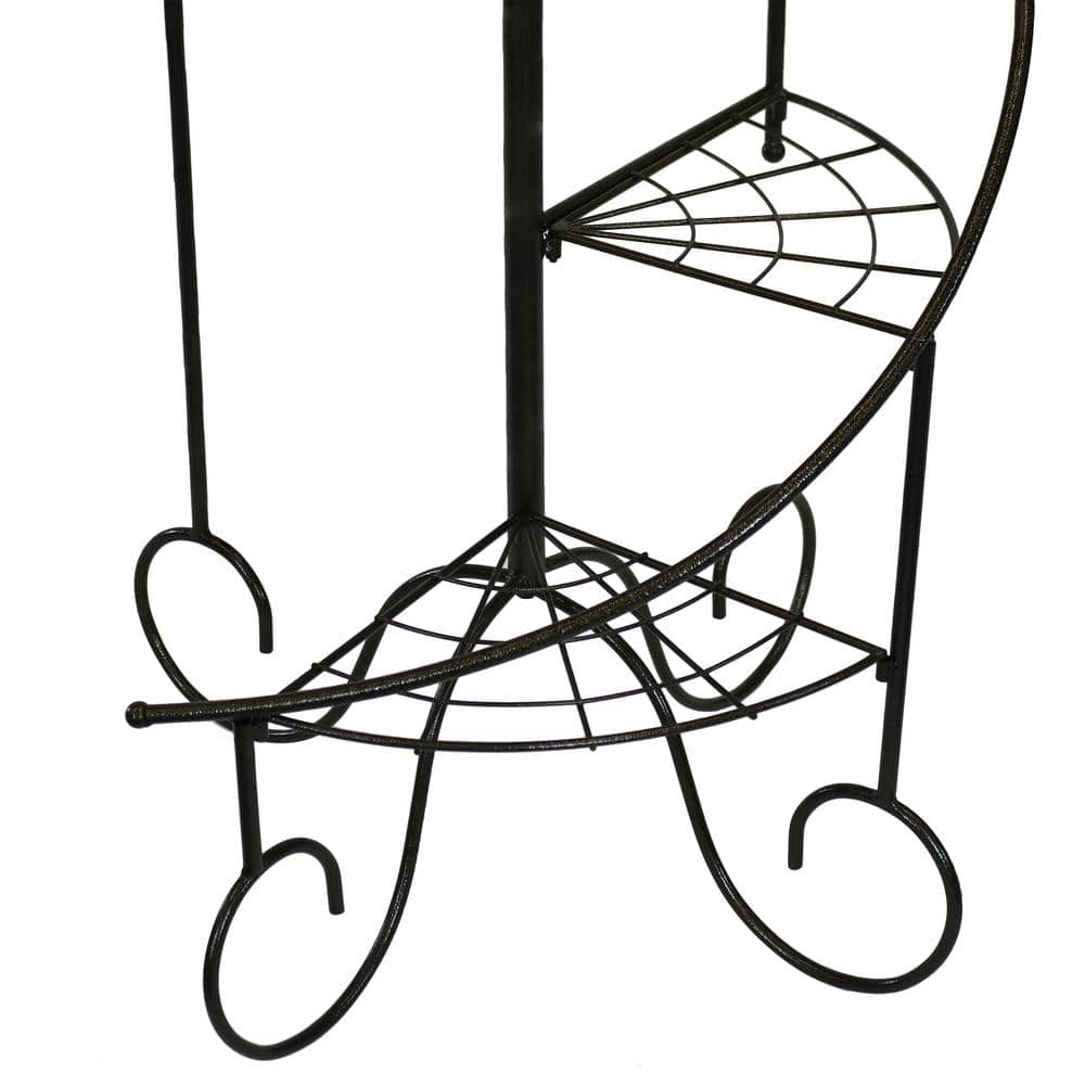 56" Black Iron 4-Tier Spiral Staircase Plant Stand Set