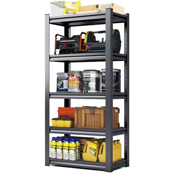 5-Tiers Heavy Duty Steel Adjustable Garage Storage Shelving Unit in Black (35.4 in. W x 72 in. H x 15.7 in. D)