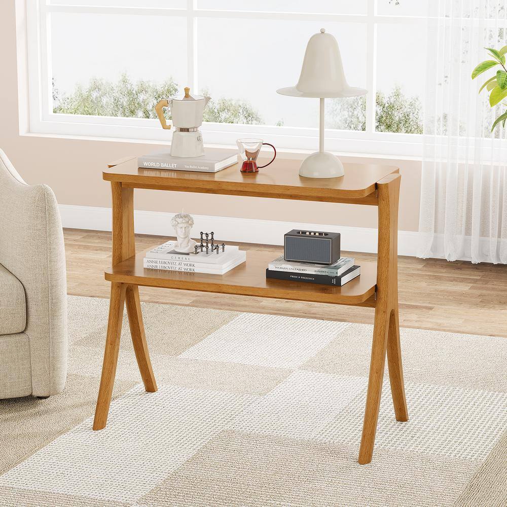 Kerlin 25.2 in. Brown Rectangle Engineered Wood End Table Side Table with 2-Tier Shelf - thumbnail 10