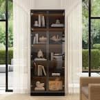 FUFU&GAGA Black Wood Display Cabinet With Tempered Glass Doors and