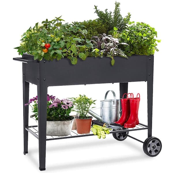 Unbranded 31.5 in. H Black Metal Raised Planter Box with Legs Outdoor Elevated Garden Bed