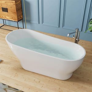 67 in. x 31.5 in. Acrylic Flatbottom Oval Single Slipper Freestanding Soaking Bathtub with Right Drain in White