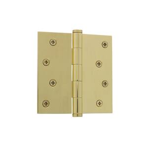 4 in. Button Tip Residential Hinge with Square Corners in Polished Brass