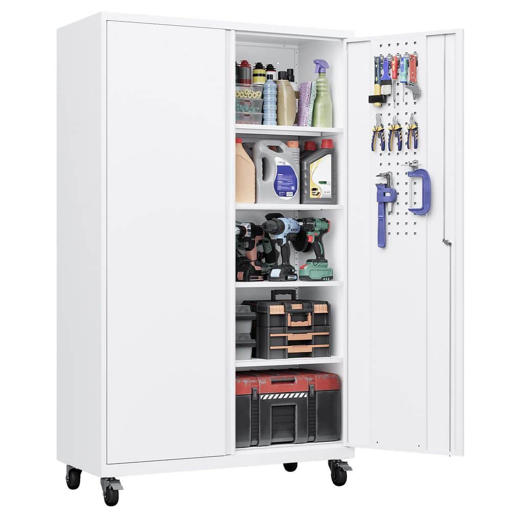 43.3 in. W x 71 in. H x 20 in. D 4-Shelf Metal Widened Rolling Garage Storage Freestanding Cabinet in White price history on PriceWatchPro