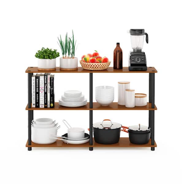 Furinno 29.5 in. Light Cherry/Black Plastic 3-shelf Etagere Bookcase with Open Back