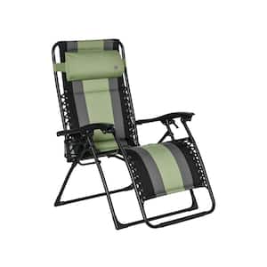 Green Metal Outdoor Foldable Oversize Zero Gravity Adjustable Recliner Chair with Headrest and Cup Holder