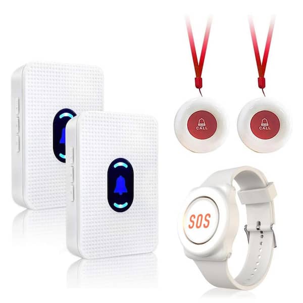 Numhew Caregiver Pager Call Button, Elderly Nurse Call System with 2 SOS Call Panic Buttons, 1 Watch Pager and 2 Receivers