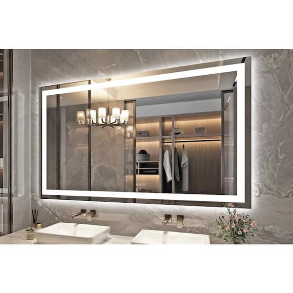 Hpeytaire 60 in. W x 36 in. H Large Rectangular Frameless Double Lighting Anti-Fog Wall Bathroom Vanity Mirror Super Bright