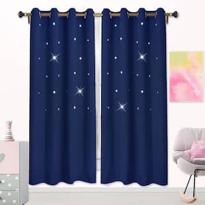 Blue 96 in. L x 52 in. W Room Darkening Curtains Laser Hollow-Out Star for Kids Room (2-Panels)