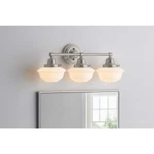 Belvedere Park 23.25 in. 3-Light Brushed Nickel Farmhouse Bathroom Vanity Light with Frosted Opal Glass Shades