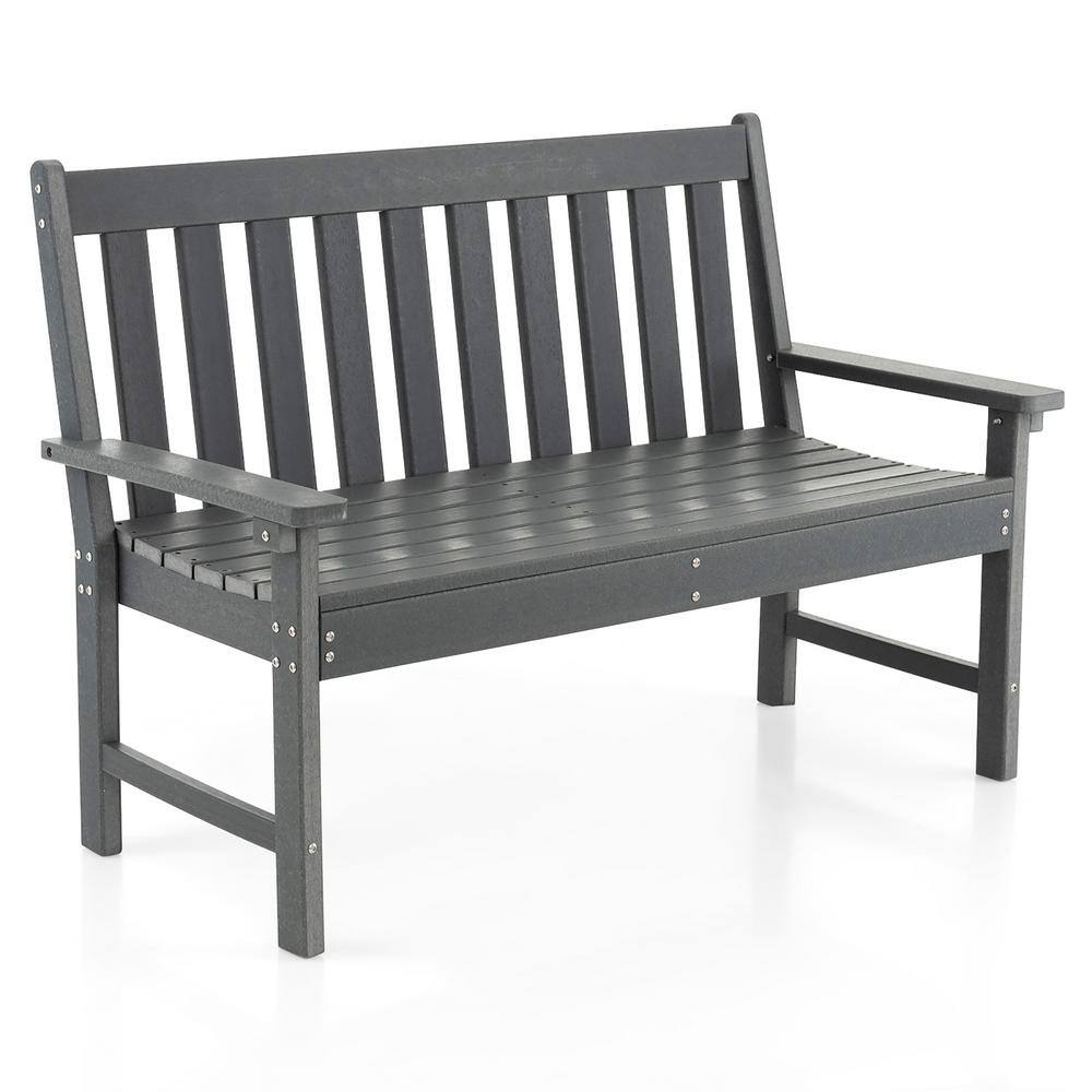 Costway Garden Bench All-Weather HDPE 2-Person Gray Plastic Outdoor Bench for Front Porch Backyard