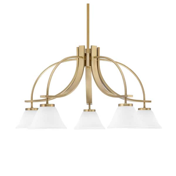 Unbranded Olympia 14.5 in. 5-Light New Age Brass Downlight Chandelier White Muslin Glass Shade