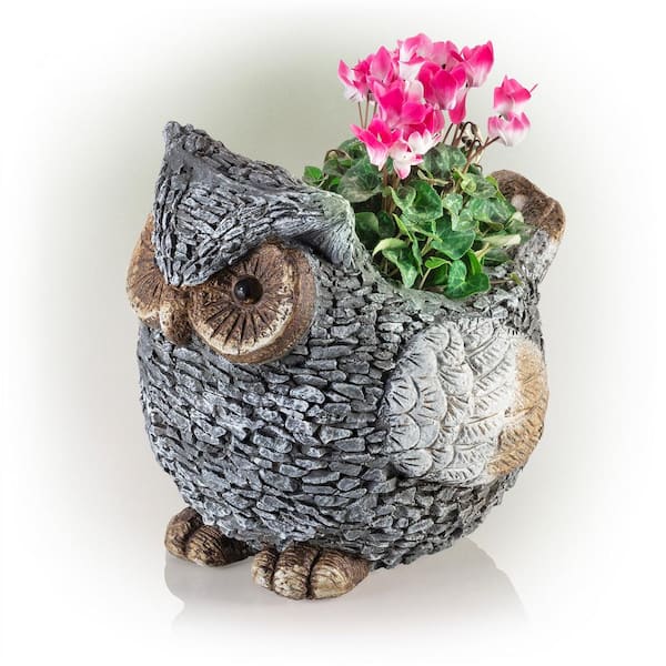 Alpine Corporation 14 in. Tall Indoor/Outdoor Owl Planter Yard Decoration, Gray