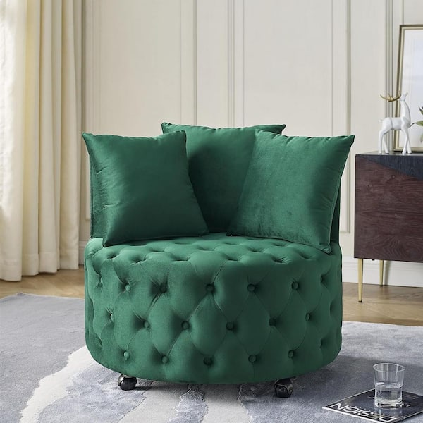 Green Velvet Upholstered Accent Swivel Chair Barrel Living Room