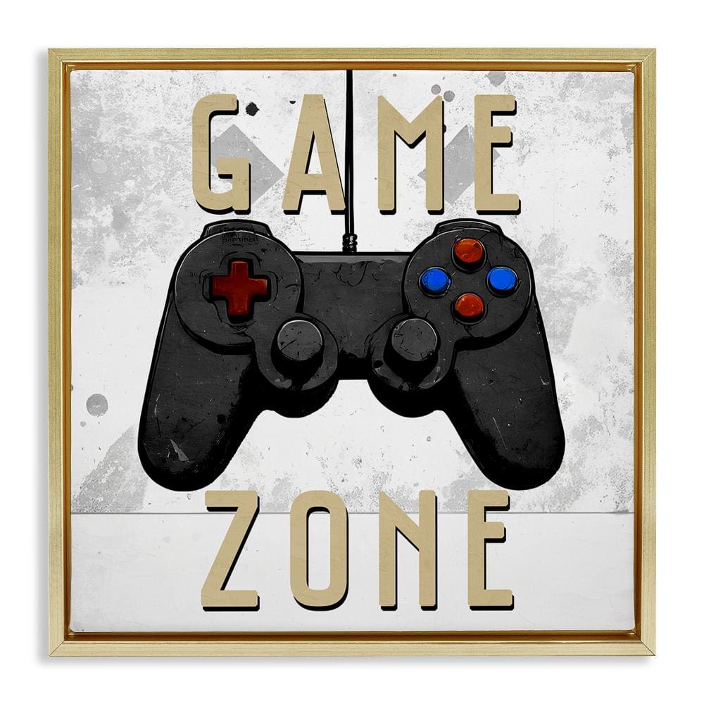 Game Zone Control Gold Framed Floater Canvas Wall Art, design by Kim Allen
