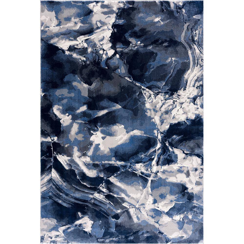 Regal Blue Grey 4 ft. x 6 ft. Marble Ice Design Area Rug