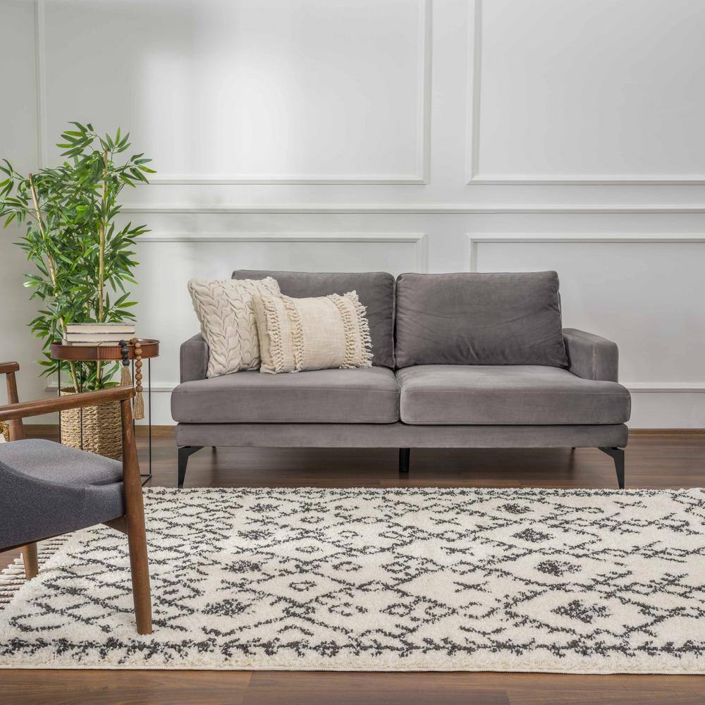 Godalming Charcoal and Peach Bohemian Shag Area Rug 7'10" x 10'