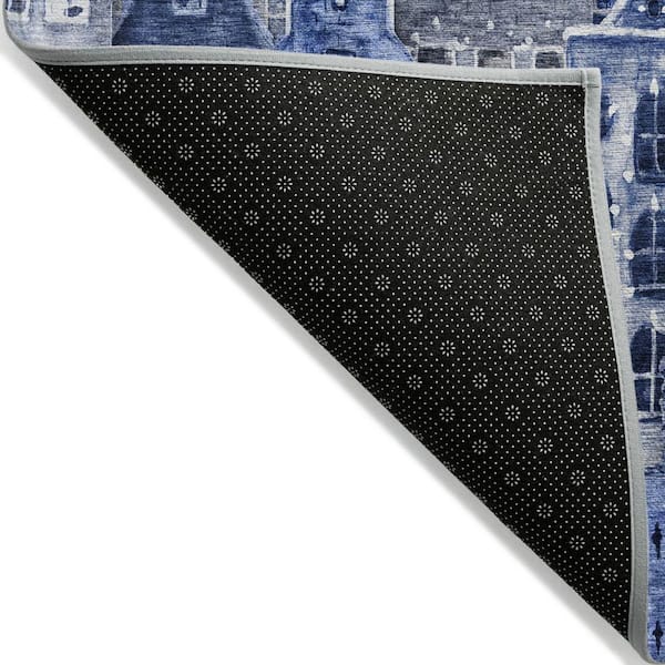 Navy Blue, Sky Blue 9 ft. x 12 ft. Woven Geometric Polyester Rectangle Indoor/Outdoor Area Rug