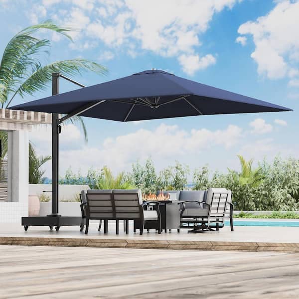 12 ft. Aluminum 360° Rotation Square Cantilever Patio Umbrella with Base in Navy blue