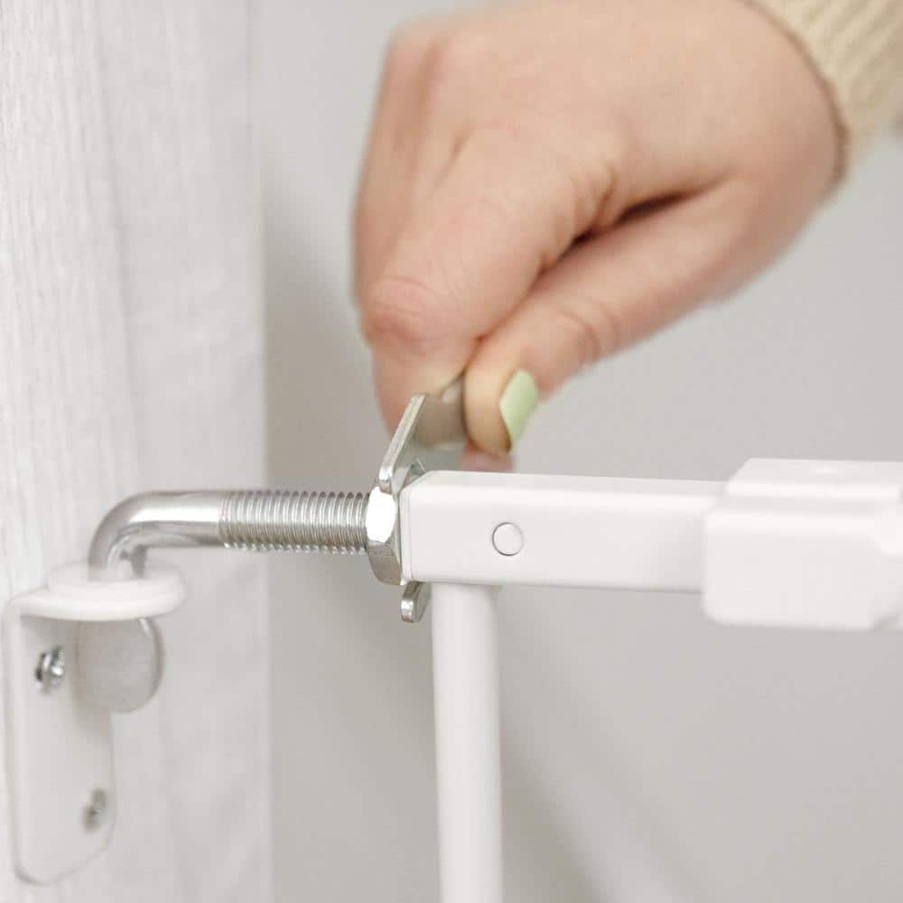 White Metal Swinging Stairway Baby Gate, 28-42 Inches
