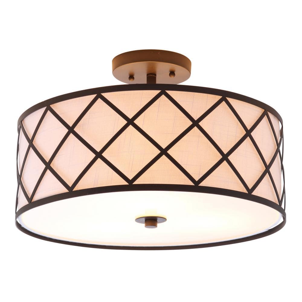 Transitional Elegance 16.75" Drum Flush Mount in Oil Rubbed Bronze with White Linen Shade