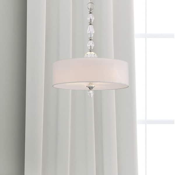 Evi 60-Watt 3-Light Chrome Traditional Pendant Light with White Linen Shades and No Bulbs Included