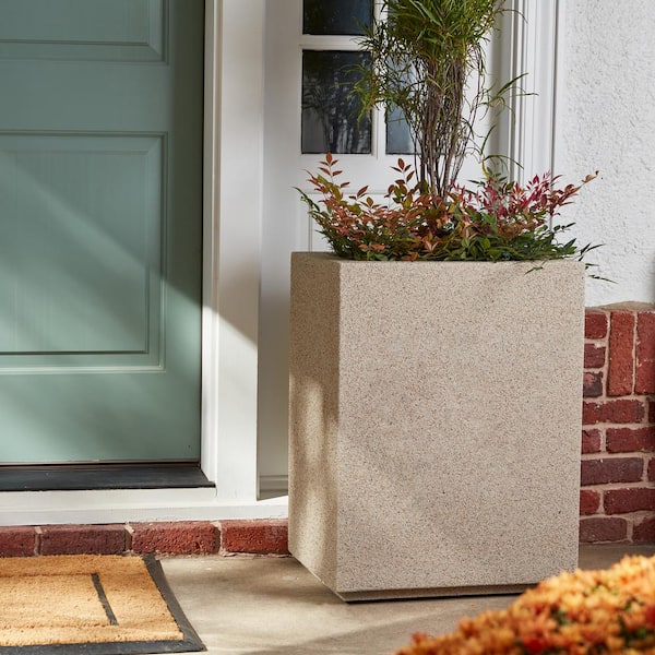 Cozumel Column 23 in. x 30 in. Sandstone Granite Composite Planter