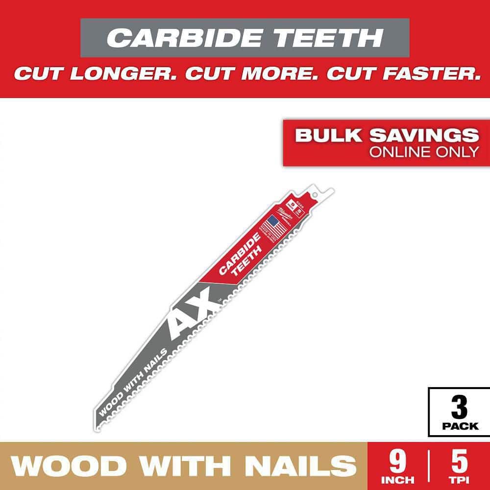 Milwaukee 9 in. 5 TPI AX Carbide Teeth Demolition Nail-Embedded