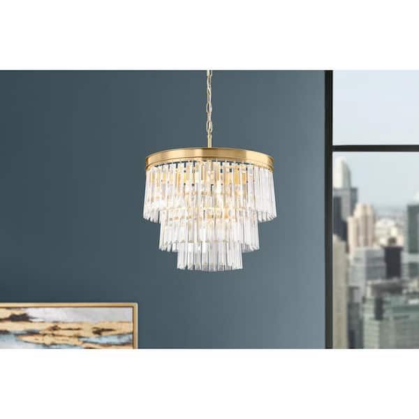 North Falls 5-Light Gold Tiered Pendant Light with Crystal Shade