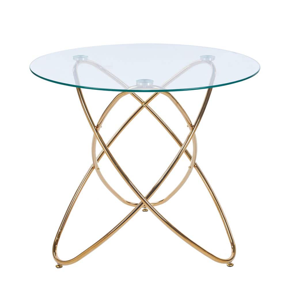 35.43 in. W Round Outdoor Dining Table with Golden Metal Leg and Tempered Glass Top price history on PriceWatchPro