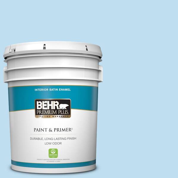 BEHR PREMIUM PLUS 5 gal. #550A-2 Tropical Pool Satin Enamel Low Odor Interior Paint & Primer