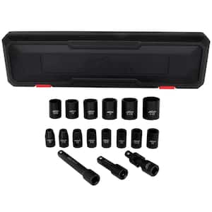 1/2 in. Drive Shallow 3/8 in.-1-1/8 in. SAE Impact Socket Set with Universal Joint and Extension Bars (17-Piece)